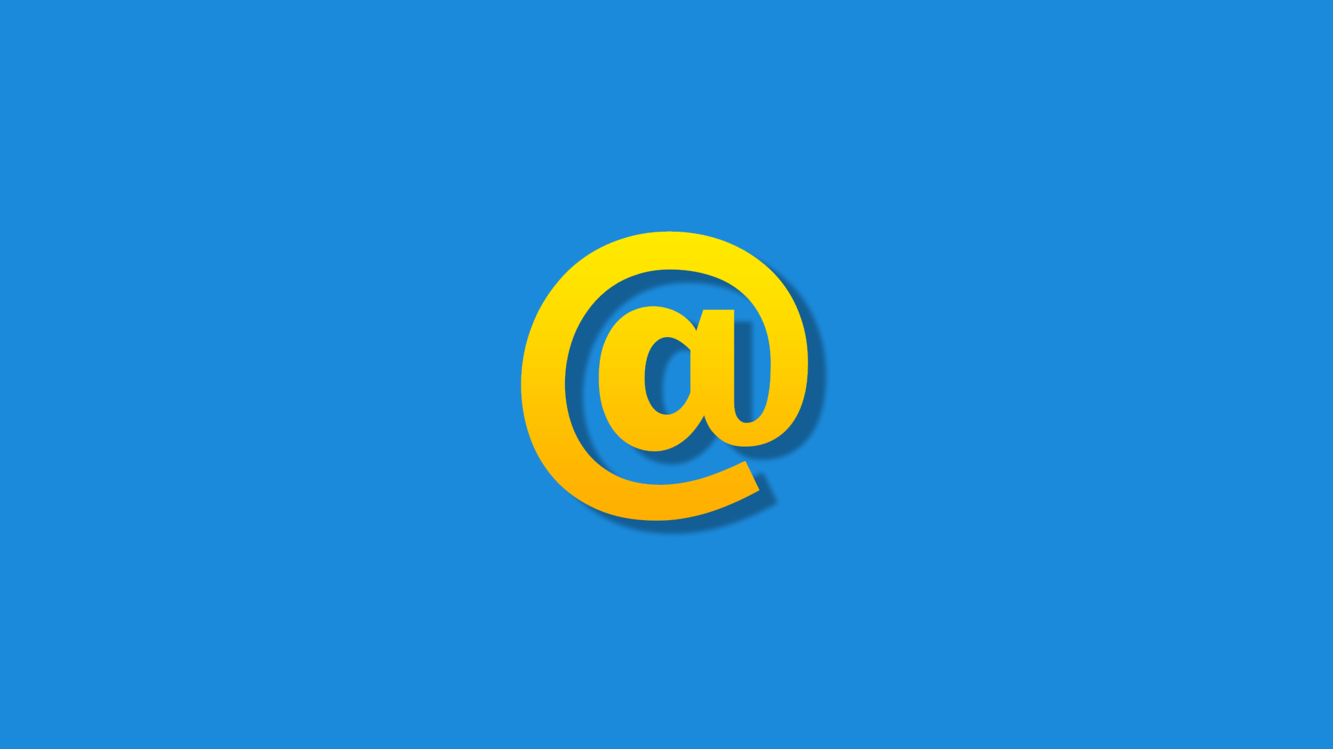 A blue background with an @ symbol in gold text