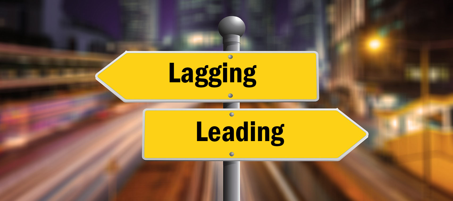 Directional road signs with lagging pointing to the left and leading point to the right