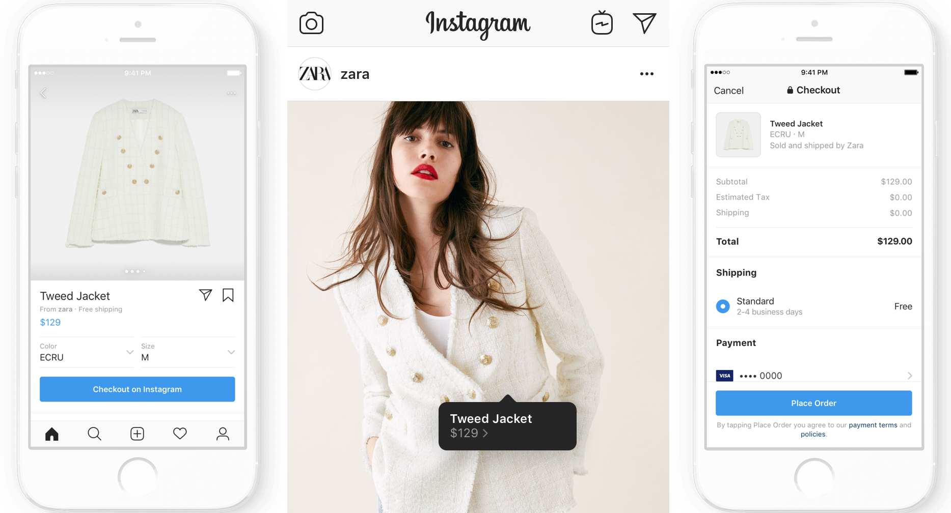 Example screenshots of Instagram Product Tagging