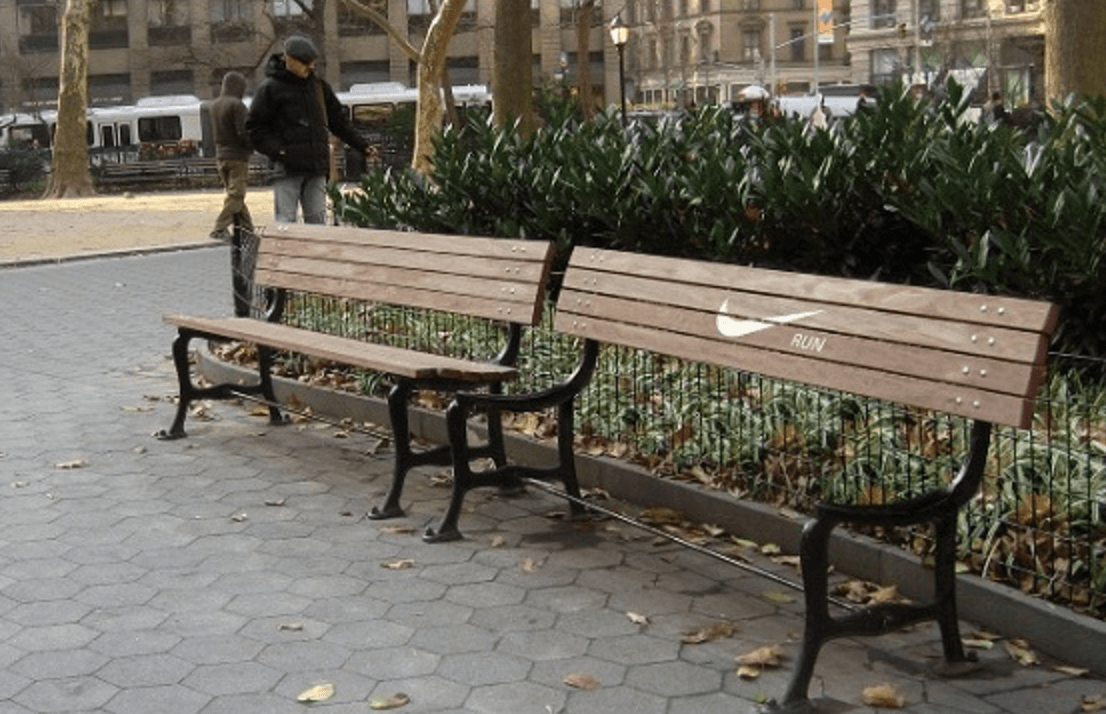 Guerilla Marketing done by Nike on a Park Bench to Promote Personal Health