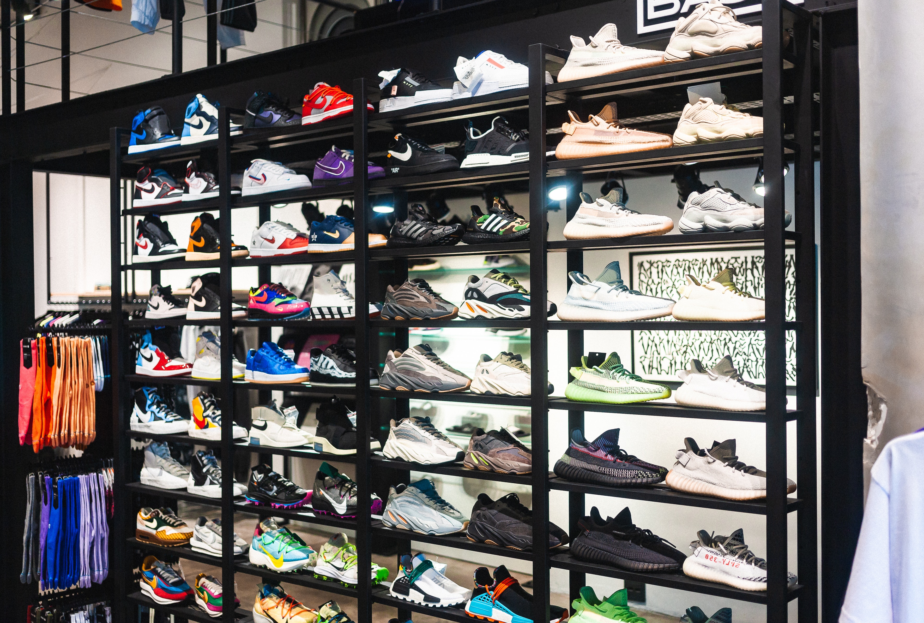 Sneakers collection at a store.