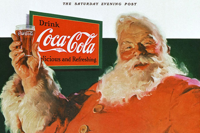 Santa Claus represented by Coca Cola.