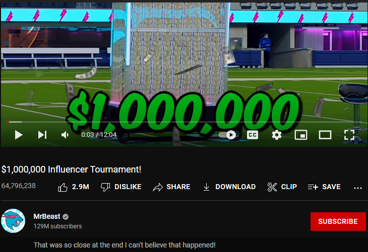 MrBeast Influencers only $1 million tournament, Screenshot from YouTube