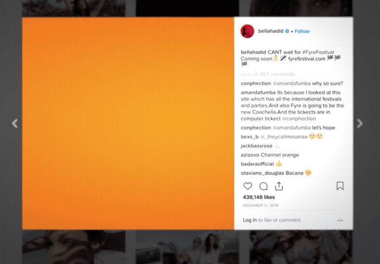 Bella Hadid Instagram Fyre Festival Post