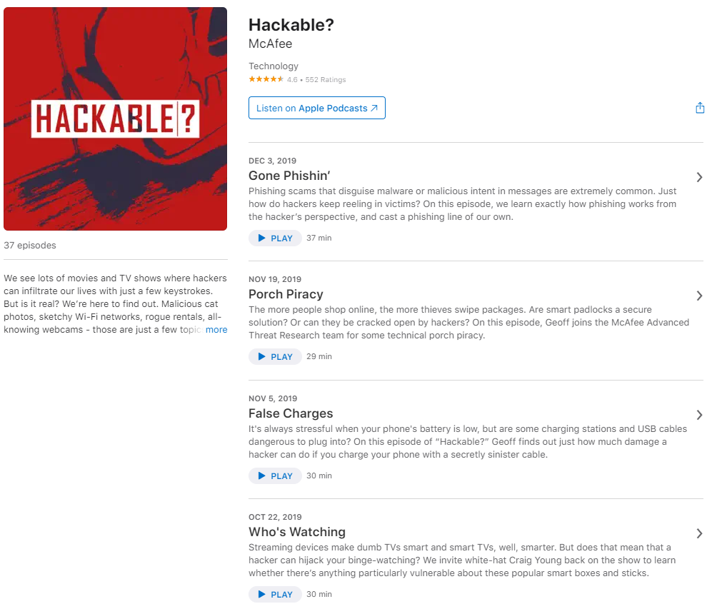 Hackable Podcast Episode List